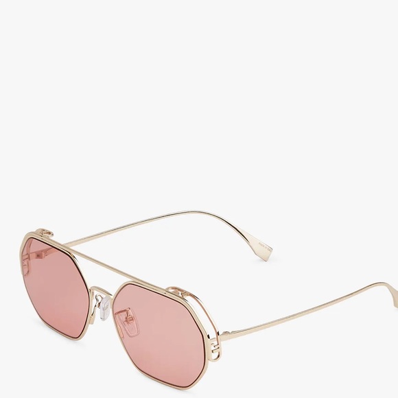 Fendi Hexagonal O’Lock sunglasses. Gold frame and Pink/Purple Lense - Picture 7 of 9